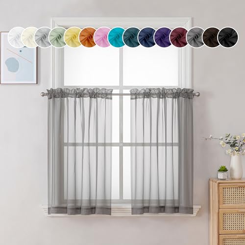 Charcoal Grey Sheer Curtains 30 inch Length 2 Panels (Charcoal Grey / 42"W x 30"L (Pack of 2))