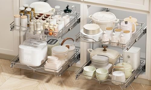 2 Tier Pull Out Cabinet Organizer (Chrome / 20" W X 18" D)