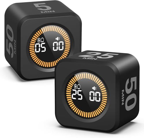 2 Pack KADAMS Pomodoro Cube Timer Productivity Visual Timer (Black)