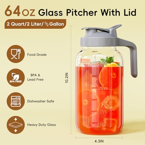 Glass Pitcher with lid (Gray / 64 Ounces)