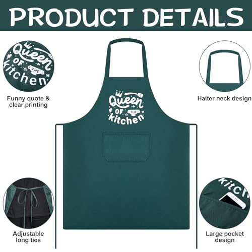 3 Pack Women Funny Cooking Aprons with Pockets (Black, Green, White)