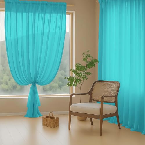 Turquoise Sheer Curtains 84 Inches Long 2 Panels (42"W x 84"L (Pack of 2) / Turquoise)