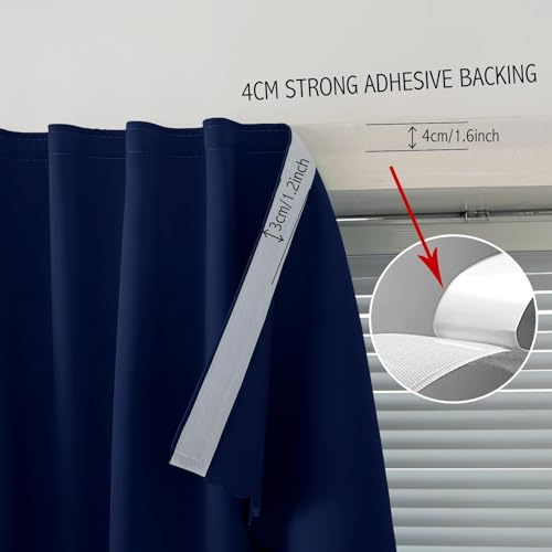 Self Adhesive Portable Blackout Curtains for Bedroom Easy to Install Window Thermal Lnsulated Kitchen Room Darkening Small Window Curtains (35"W x 59"L (Pack of 1) / Navy Blue)