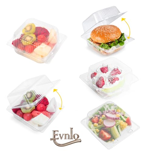 50 Count Heavy Duty Clear Clamshell Food Containers Hinged with Lids (50Pcs Clear Cupcake Containers)