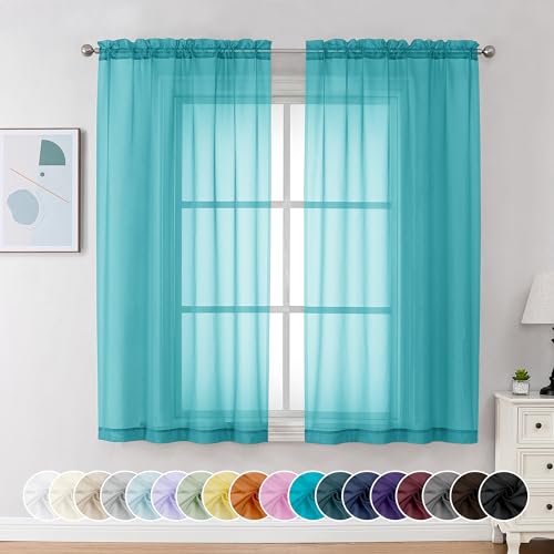 Sheer Curtains 63 Inch Length 2 Panels (Turquoise / 42"W x 63"L (Pack of 2))