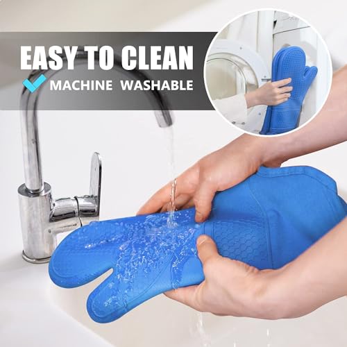 Silicone Oven Mitts and Pot Holders Sets (Blue)