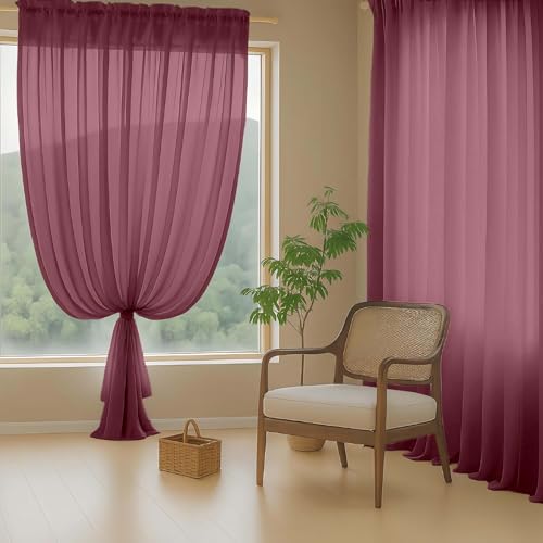 Extra Wide Sheer Curtains 84 Inches Long 2 Panels (59"W x 84"L (Pack of 2) / Burgundy)