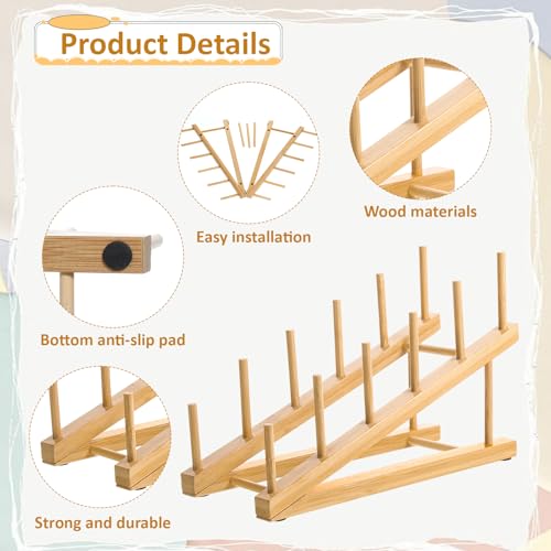 5 Pack Wooden Dish Rack Wooden Plate Stands for Display Multi Tier Plate Holder Cabinet Organizer