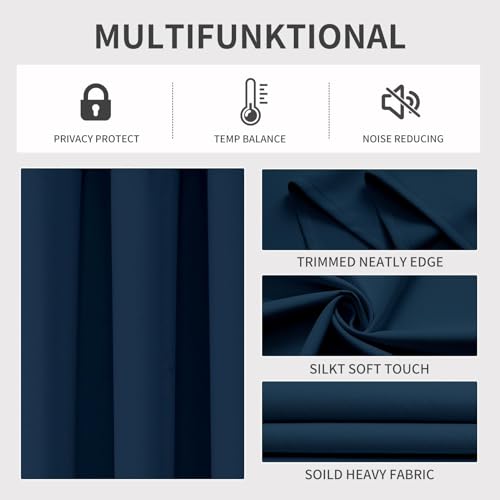 Blackout Curtains 63 Inch Length 2 Panels Set (Navy Blue / 52"W x 63"L (Pack of 2))