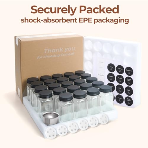 Glass Spice Jars with with Labels 4 oz 24 Pack Small Square Bulk Set (Metal Black Lids)
