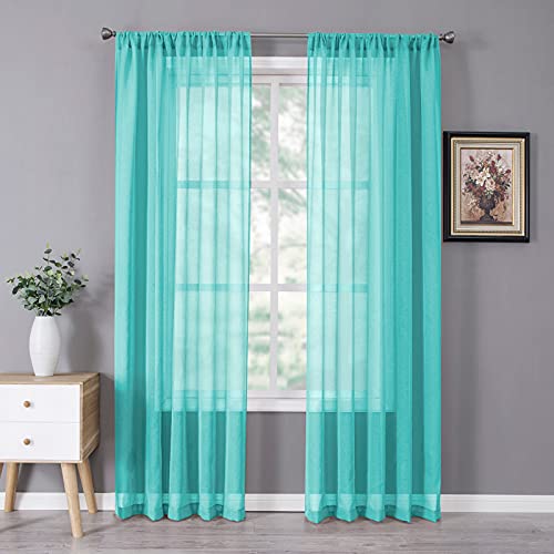 Sheer Curtain Linen Textured Living Room Curtains Sheer Light Filtering Rod Pocket Voile Curtain for Bedroom (54"W x 72"L (Pack of 2) / Aqua Blue)
