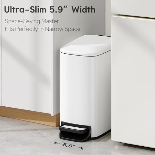 Slim Bathroom Trash Can with Lid (White)