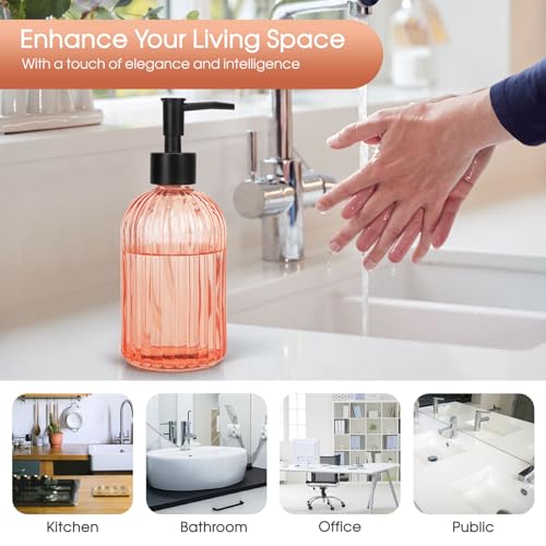 Stripe Glass Soap Dispenser with Black Plastic Pump (Plastic Pump / Stripe-orange)