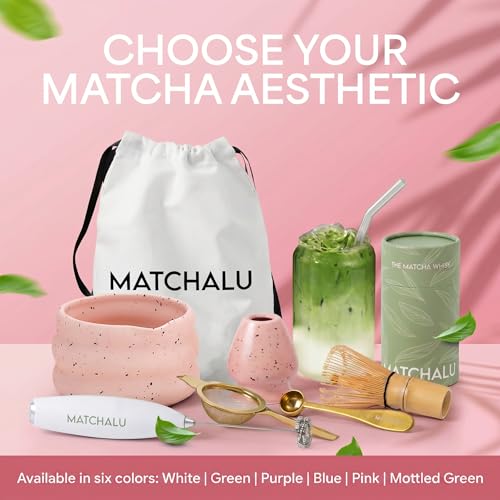 Matcha Whisk Set With Ceramic Matcha Bowl (Pink)