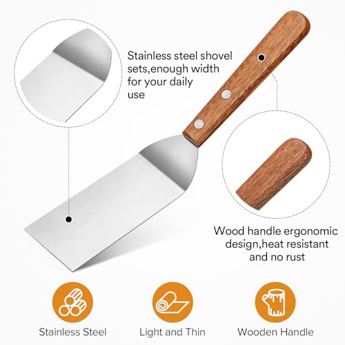 Small Mini Tiny Metal Spatula Turner Set with Wood Handle (Extra Small)