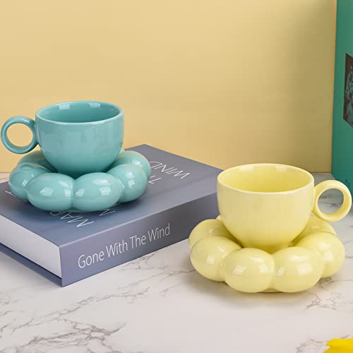 Ceramic Coffee Mug with Saucer Set (Lemon Yellow)