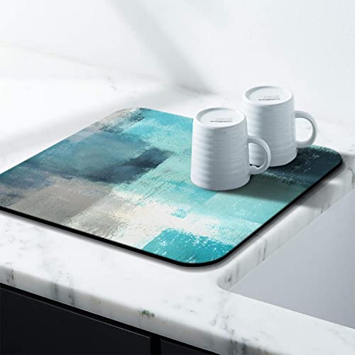 Coffee Bar Mat Accessories for Countertop Absorbent Hide Stain Rubber Backed Dish Drying Mats for Kitchen Counter Draining Pad Decor Gift (Blue / 16" x 18")