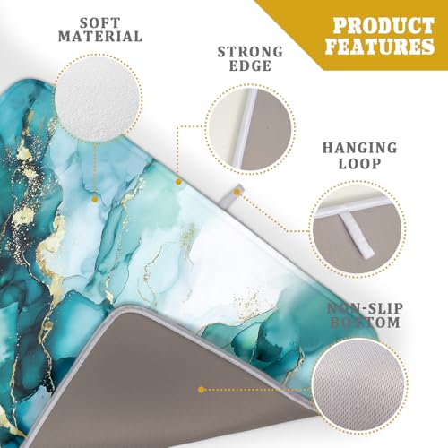 Teal Marble Dish Drying Mat Turquoise Blue Marbling Print Dish Drainer Mats 18"x24" Modern Granite Microfiber Reversible Dish Drying Rack Pad Protector for Kitchen Countertop Decor (24" x 18")