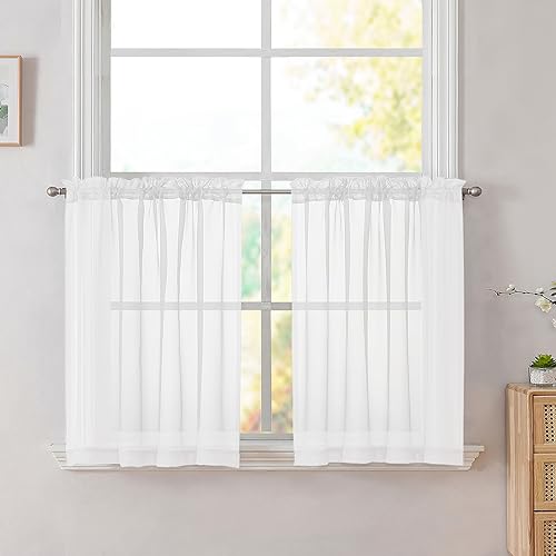 White Tier Curtains for Kitchen 24 Inches Long 2 PaSet (White / 42"W x 24"L (Pack of 2))