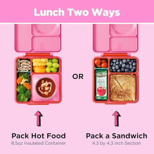 OmieBox Kids Insulated Leakproof Bento Lunch Box with Food Jar (8.5 Ounces / Pink Berry)