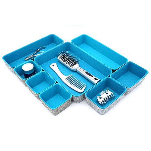 Minimalist Felt Desk Drawer Organizer 8pc Turquoise Storage Bins (Turquoise)