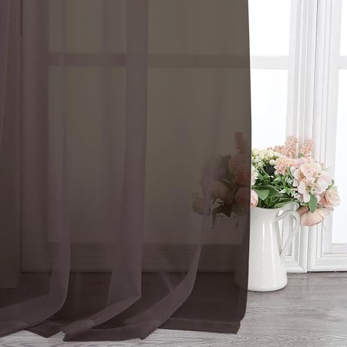 Sheer Chocolate Brown Curtains 90 inches Long 2 Panels (Chocolate Brown / 42"W x 90"L (Pack of 2))