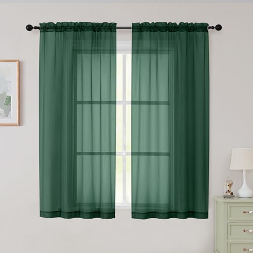 Sheer Hunter Green Curtains for Bedroom Living Room 54 Inch Length 2 Panels Set (Hunter Green / 42"W x 54"L (Pack of 2))