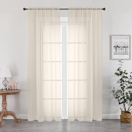 Cream Sheer Curtains 84 inches Long 2 Panels Set for Bedroom Living Room (Cream / 42"W x 84"L (Pack of 2))