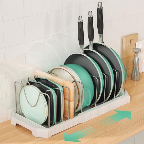 Expandable Pan Organizers Inside Cabinet with 10 Dividers White (White / 10 Adjustable Dividers)
