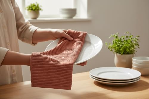 Peach Coral Salmon Kitchen Dish Towels (Ribbed Peach)