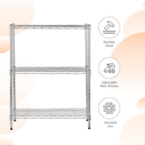 3 Shelf Adjustable Heavy Duty Steel Wire Shelving Rack with Chrome Finish (3 -Shelf / 3-Shelf / Chrome)