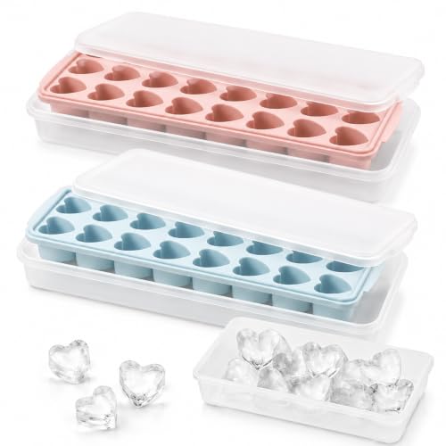 2 Pack Heart Shpaed Ice Cube Trays with Lids and Bins Ice Molds with Ice Storage Box