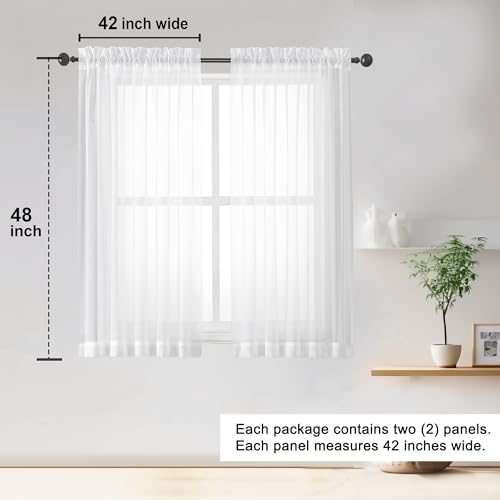 Sheer White Curtains 84 Inch Length 2 Panels Set for Living Room Bedroom (White / 42"W x 48"L (Pack of 2))