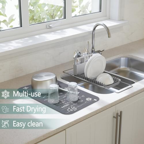 Dish Drying Mat 2 (Grey Flower / 2-Pack)