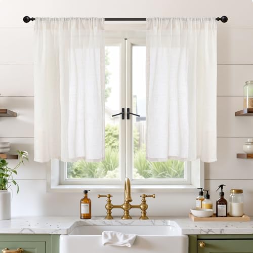 Short Linen Curtains 30X40 Inch Length for Kitchen Windows (Linen / 30"W x 40"L (Pack of 2))