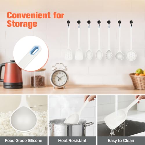 Large Silicone Utensils Set of 7 for Cooking (White)