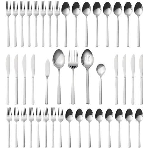 Cube 45 Piece Forged Stainless Steel Flatware Set Cutlery Set (Silver / 45 pieces for 8)