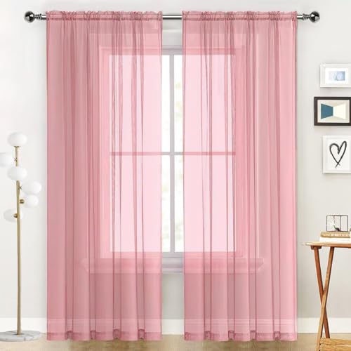 Sheer Voile Window Treatment Rod Pocket Curtain Panels for Kitchen Bedroom Living Room Drapes Sunlight Filtering Privacy Semi Home Decor Assorted Colors Sizes (Blush / 52"W x 45"L (Pack of 2))