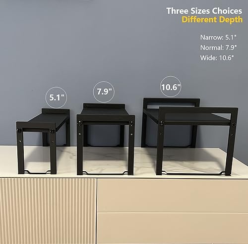 2 Pack Expandable Cabinet Shelf 5.1"D Adjustable Counter Riser Rack Black (Black / 5.1"D (narrow) - 2 Pack)
