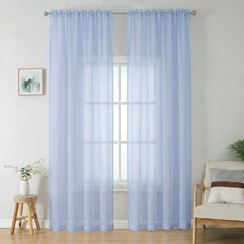 Sheer Curtains 90 inches Long 2 Panels Set for Living Room (Demin / 42"W x 90"L (Pack of 2))
