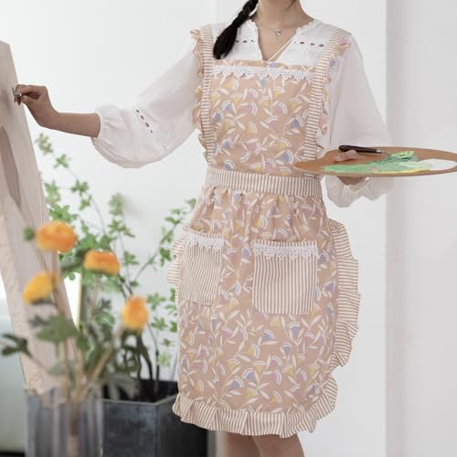 Funny Aprons for Women with Pockets (Brown/Leaf)