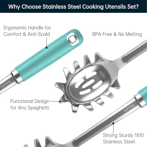 Stainless Steel Soup Ladle and Spaghetti Spoon Set (Aqua Sky)