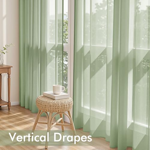 Sage Green Sheer Curtains 96 Inches Long 4 Panels 42 x 96 Inches (42"W x 96"L (Pack of 4) / Sage Green)