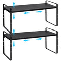 15.5 to 25.5 Inch Expandable Kitchen Cabinet Organizer Shelf (2 Pack:15.5"-25.5"Long / Black)