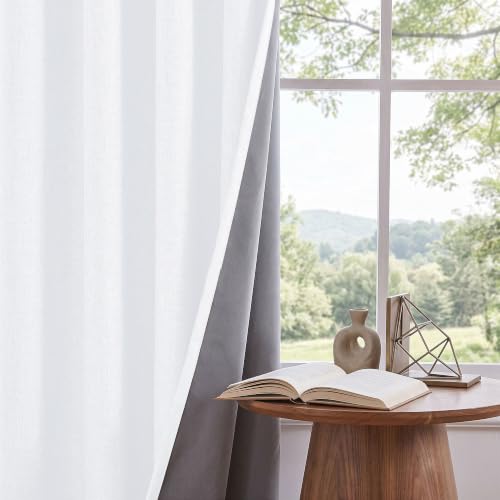 100% Blackout Linen Curtains for Bedroom Living Room 72 Inch Long (White/Linen Total Blackout / 52"W x 72"L (Pack of 2))