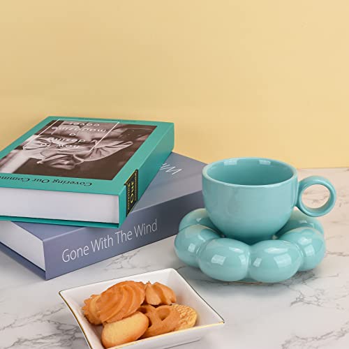 6.5oz Sunflower Saucer Mini Ceramic Mug (Blue-green)
