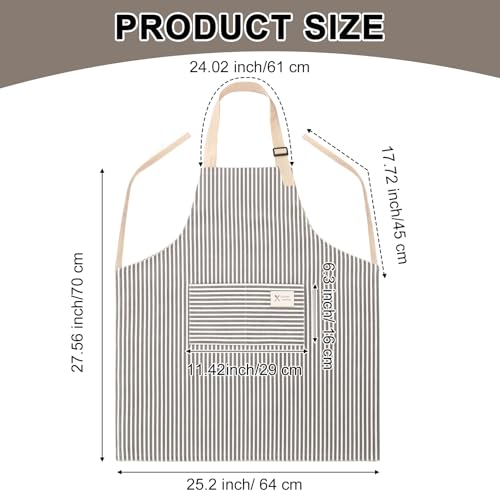 24 Pcs Aprons for Women Men with 2 Pockets Linen Cooking Kitchen Apron Adjustable Bib Chef Apron Bulk Aprons Unisex (Blue, Gray / Thin Stripes)