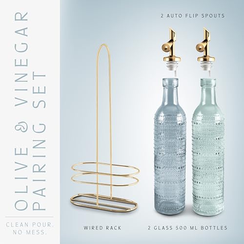 Glass Olive Oil Bottle Dispenser (Champagne Bubbles / Blue)
