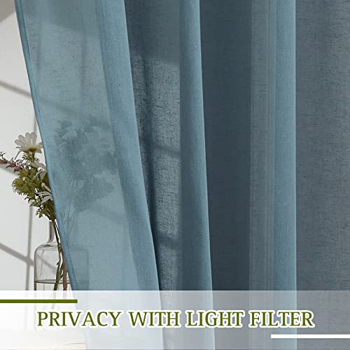 Linen Blend Semi Sheer Curtains (52"W x 108"L (Pack of 2) / Smoke Blue)