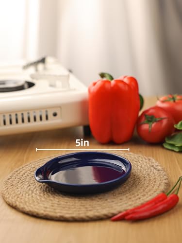 5 Inch Ceramic Spoon Rest for Kitchen Stove Top (Navy)